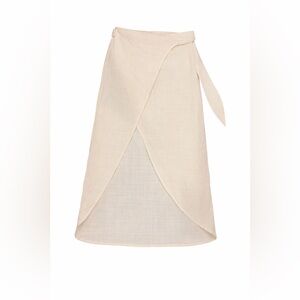 PAWO Women's Wrap Midi Skirt 100% Cotton Beige Tie Closure One Size